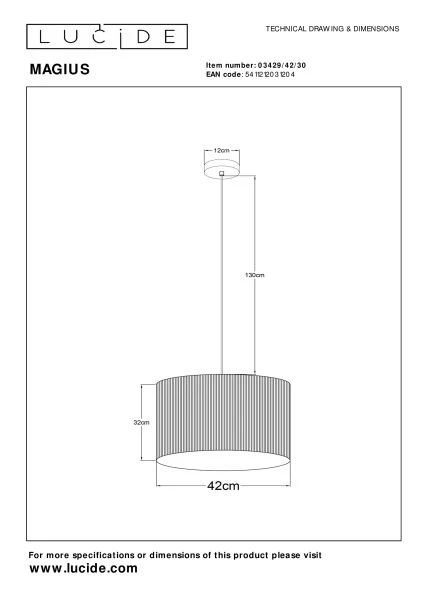 Lucide MAGIUS - Suspension - Ø 42 cm - 1xE27 - Naturel - TECHNISCH